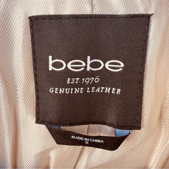 Bebe Genuine Leather Utility Jacket Cream Beige Zip Front NWT Size S - Picture 4 of 12